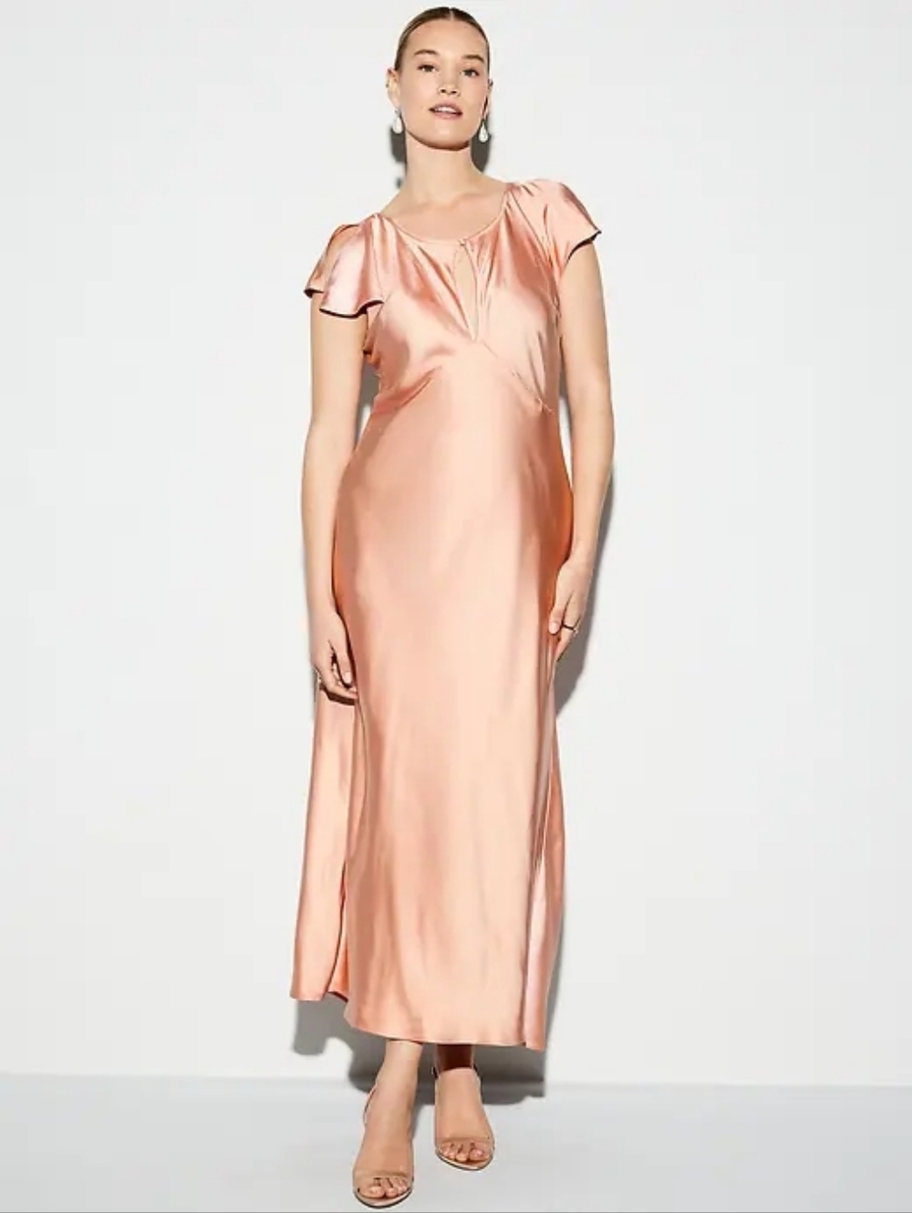 NWT-The Occasion by Old Navy-Flutter Sleeve Keyhole Satin Maxi Dress-Sz XXL Tall